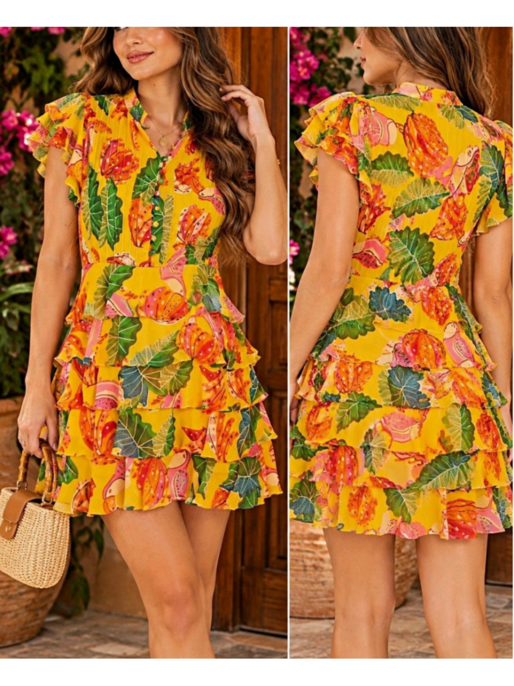 Farm Rio Dress XS Tropical Floral Romantic Preppy Old Money Boho Ruffle Feminine